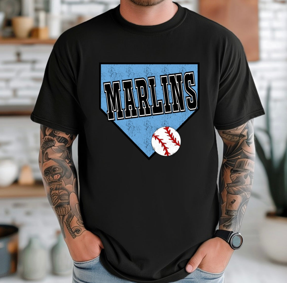 Marlins baseball blue homeplate (with grunge)