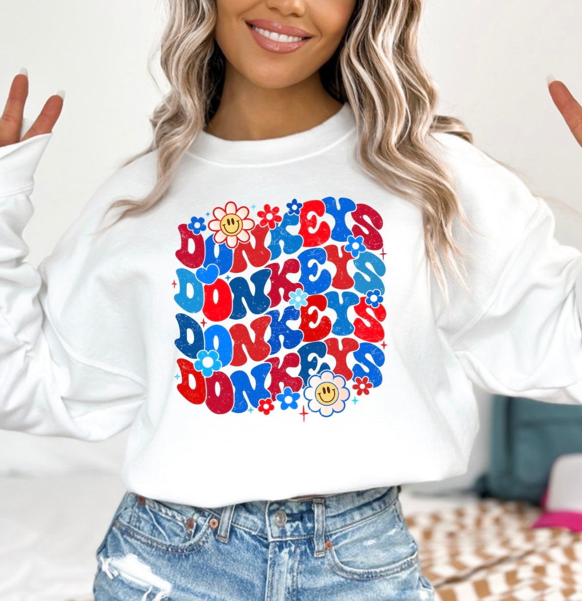 Retro floral Donkeys (red &blue)
