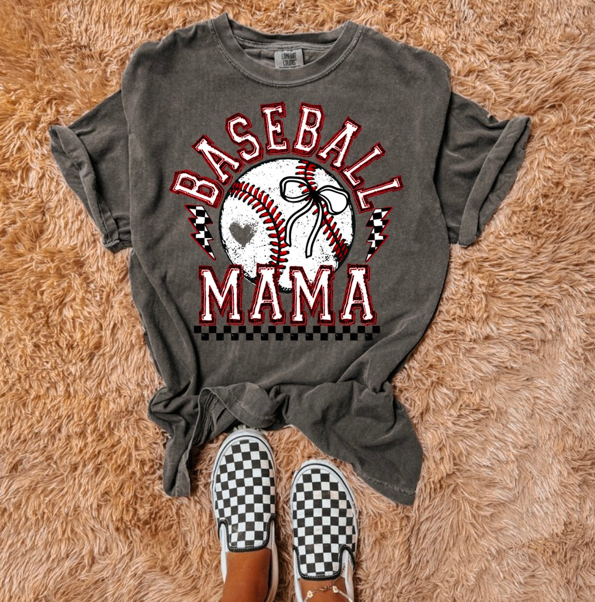 Baseball mama bow red