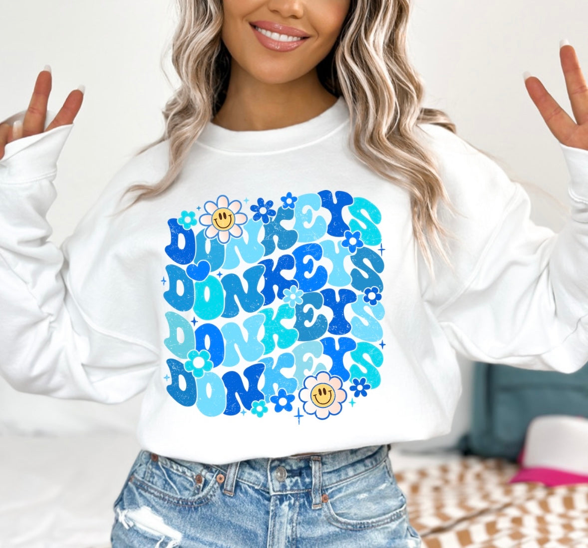 Retro floral Donkeys (blue)