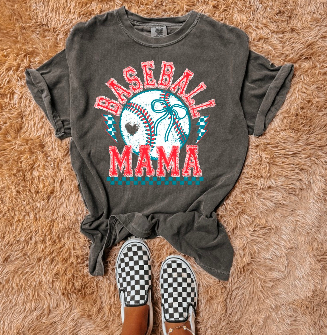 Baseball mama bow blue