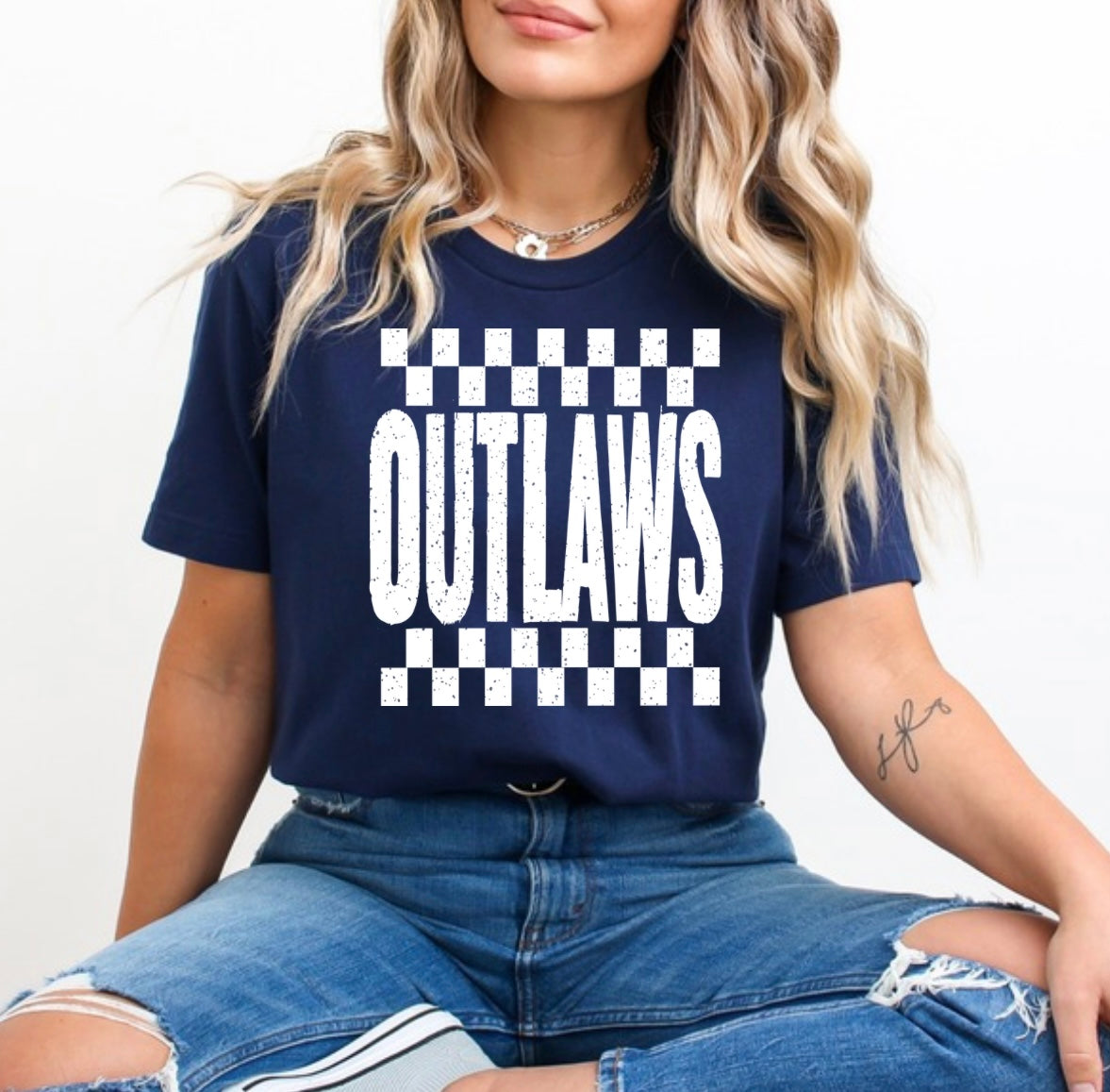 Outlaw mascot checkered white