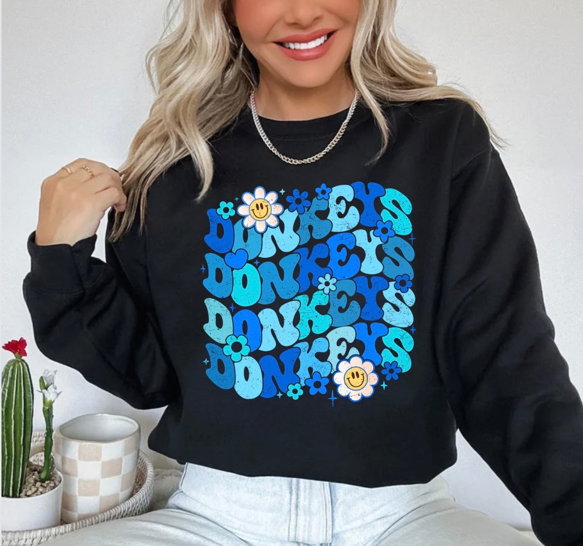 Retro floral Donkeys (blue)