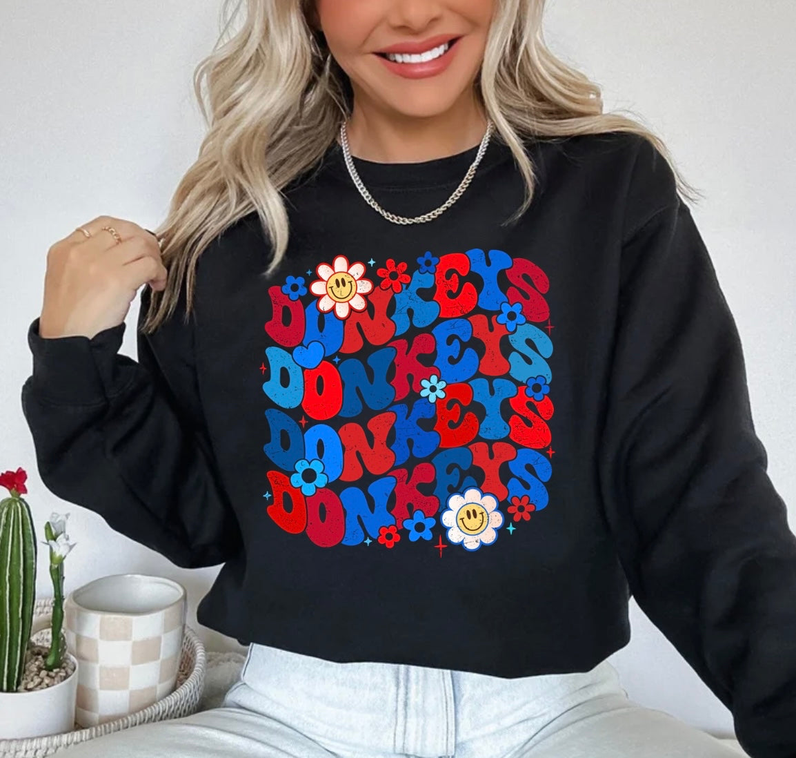 Retro floral Donkeys (red &blue)
