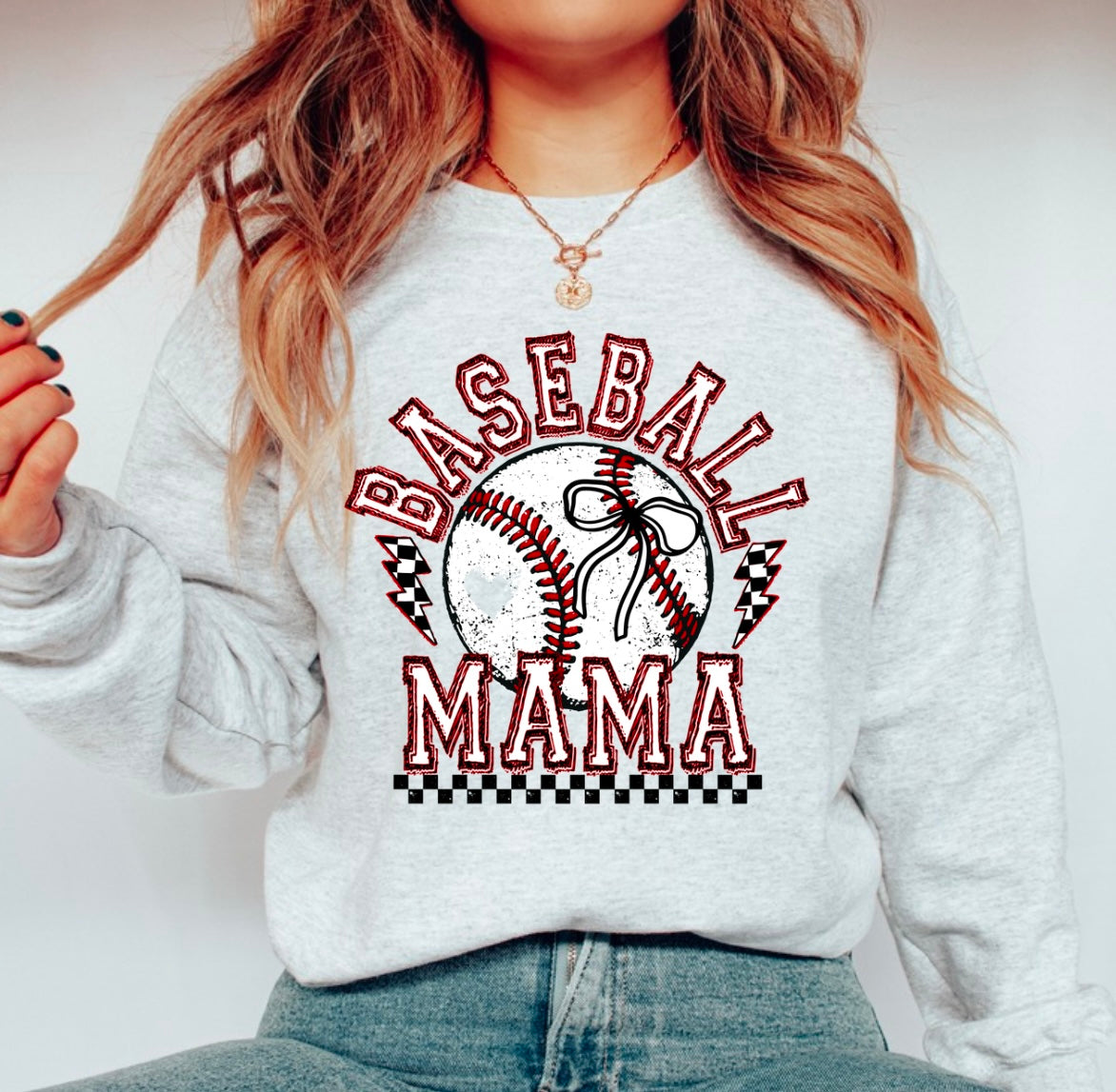 Baseball mama bow red