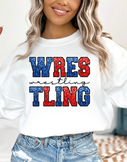 Faux sequin wrestling “patches” red & blue