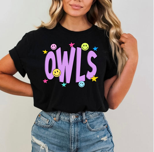 Colorful fun owls stars and smileys