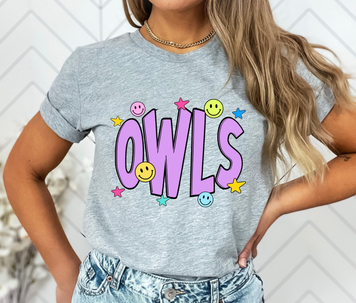 Colorful fun owls stars and smileys