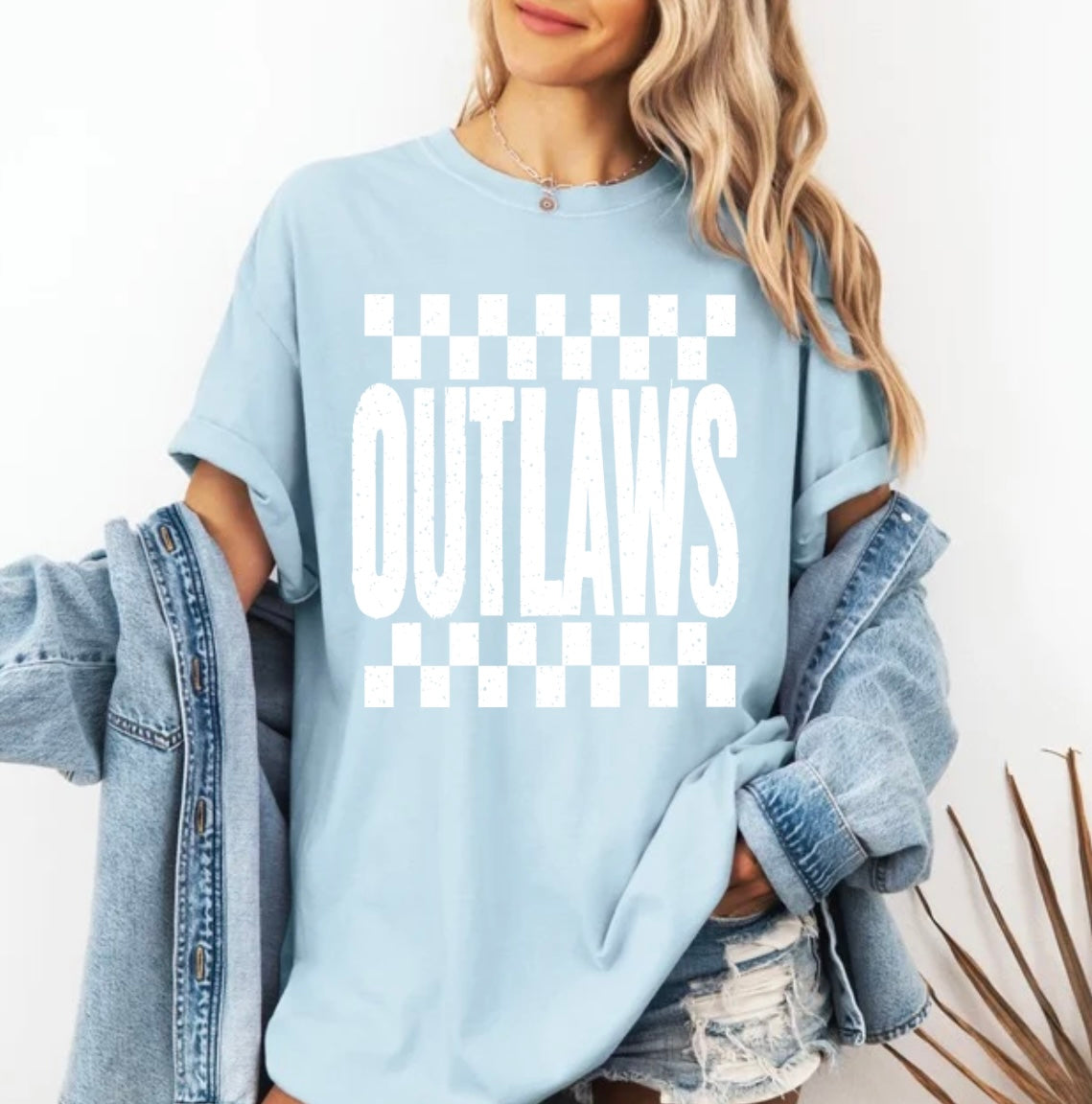 Outlaw mascot checkered white